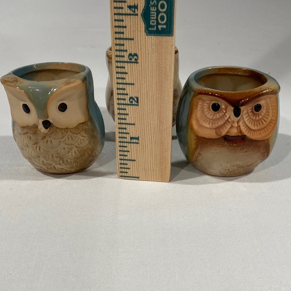 Set of 3 Mini Owl Ceramic Planters • Air Plant / Toothpick Holders - Picture 4 of 8